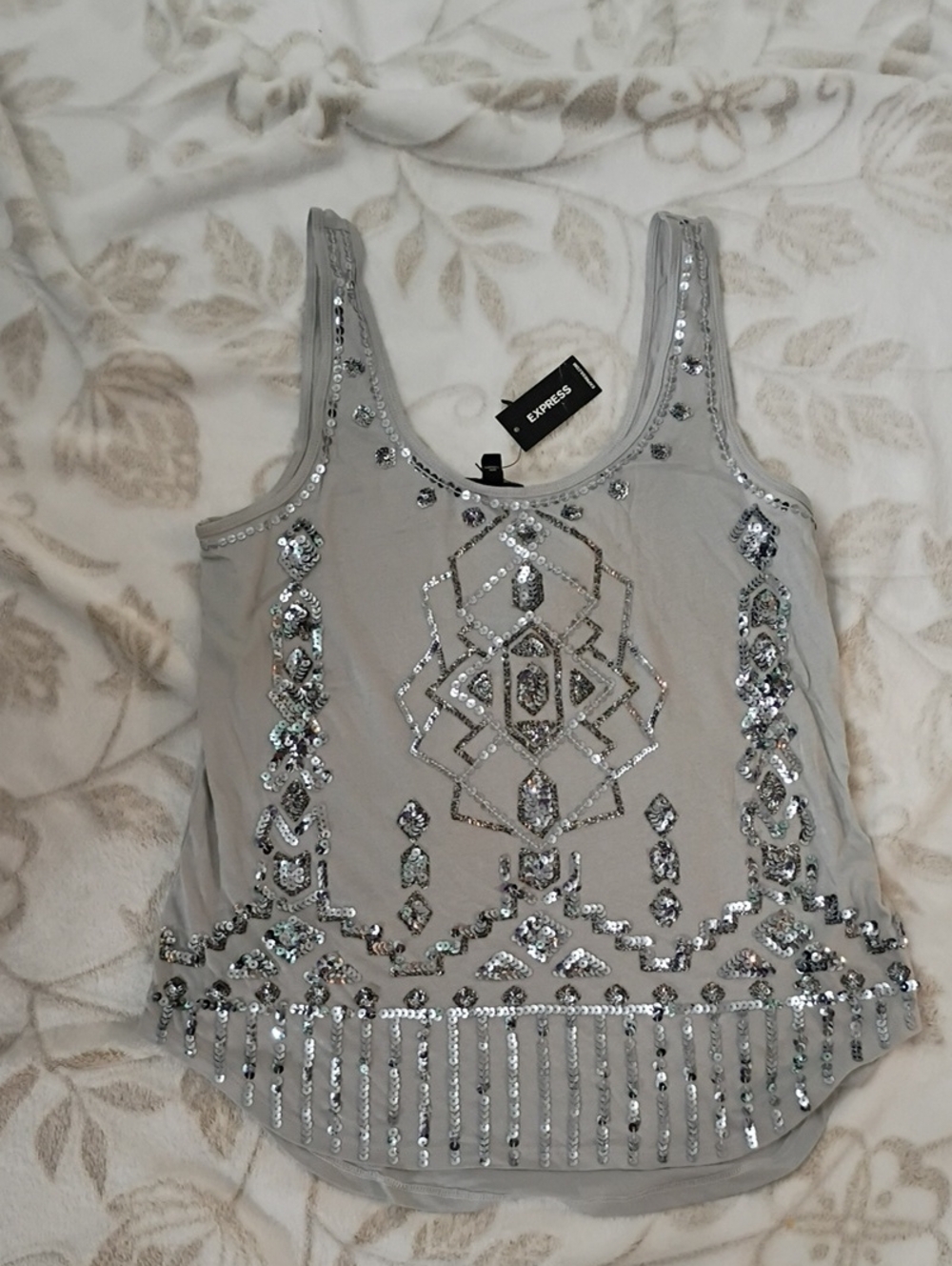 Express Silver Sequin Embellished Tank Top